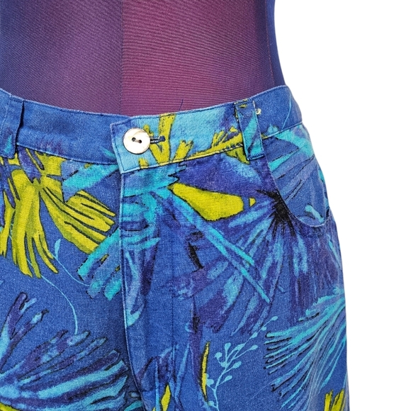 Vintage Chico's Blue & Green Linen Blend Tropical Capri Pants Size XS Women‎ W11 - Picture 4 of 11